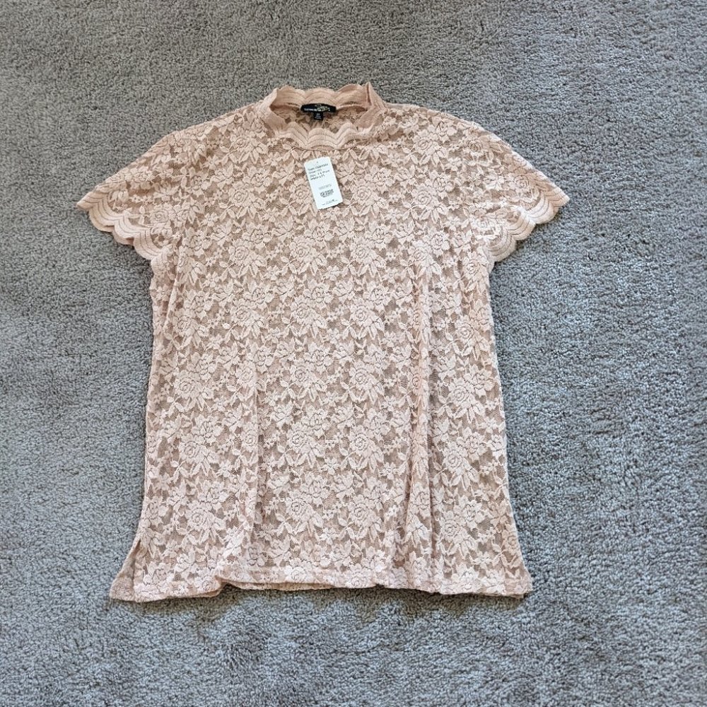 Suzanne Betro pink mockneck lace top 2X